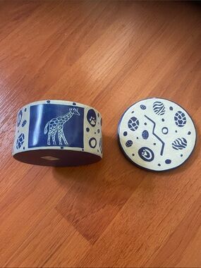 Hand-Painted Blue and Cream Giraffe Decorative Ceramic Box